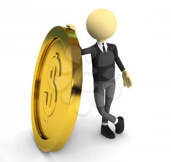 Royalty Free Clipart Image of a Businessman and a Coin