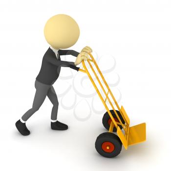 Royalty Free Clipart Image of a Person Pushing a Cargo Cart