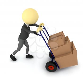 Royalty Free Clipart Image of a Person Pushing a Cart of Boxes