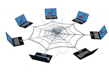 Royalty Free Clipart Image of a Web and Laptop Concept