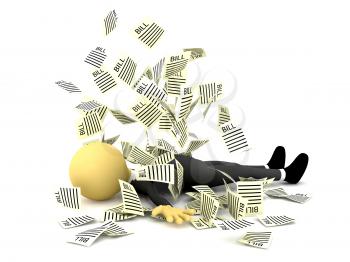 Royalty Free Clipart Image of a Businessman With a Lot of Bills