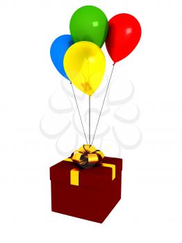 Royalty Free Clipart Image of Balloons and a Present