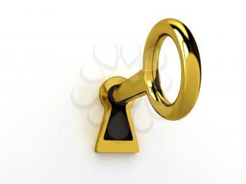 Royalty Free Clipart Image of a Key in a Lock