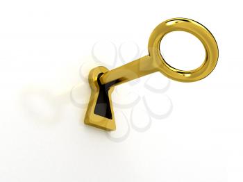 Royalty Free Clipart Image of a Key in a Lock