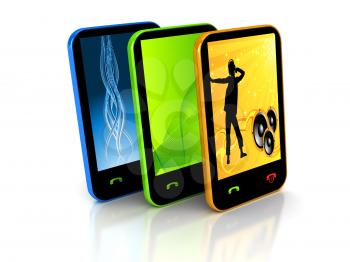 Royalty Free Clipart Image of Three Cellphones
