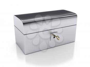 Royalty Free Clipart Image of a Steel Box and Key
