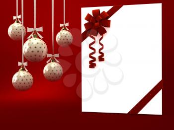 Royalty Free Clipart Image of a Present and Christmas Ornaments