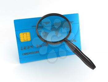 Royalty Free Clipart Image of a Magnifying Glass and Credit Card