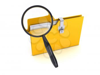 Royalty Free Clipart Image of a Folder and Magnifying Glass