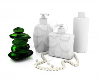 Royalty Free Clipart Image of Bottles of Soap With Pearls