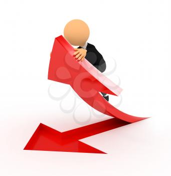 3D person with red arrow over white. Computer generated image