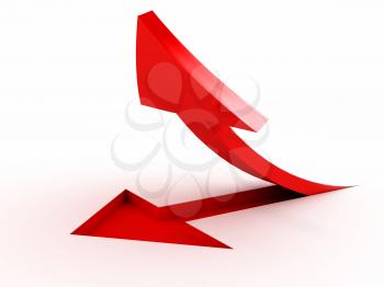 3D red arrow over white background. Computer generated image