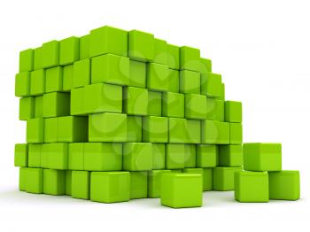 3d abstract background with green cubes. Rendering image