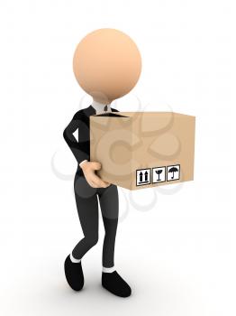3d person with carton package. computer generated image