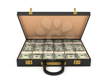 3d open case with money. computer generated image