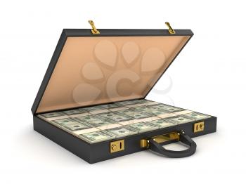 3d open case with money. computer generated image