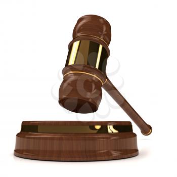 Rendered 3d wooden gavel on white. computer generated image