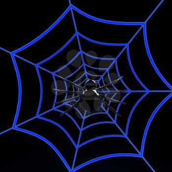 Black spider on blue web. 3d internet concept