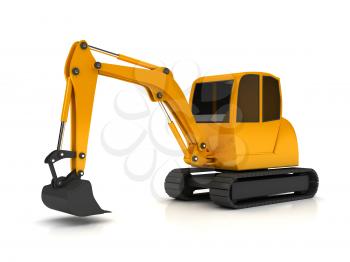 3d orange digger working on white background. computer generated