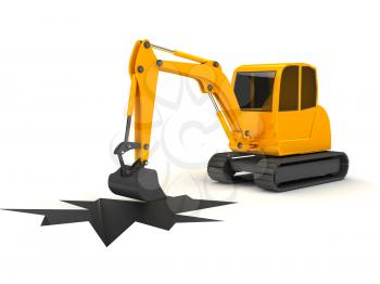 3d orange digger working on white background. computer generated