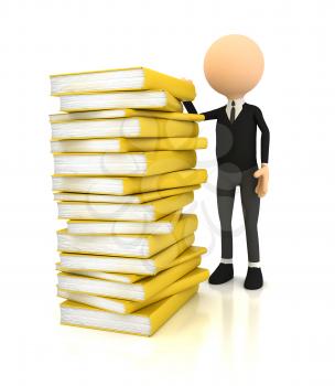 3d person with books over white. computer generated image