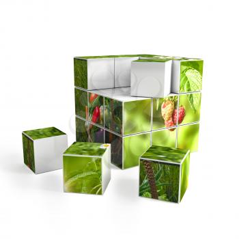 3d cube with photo over white background. computer generated image