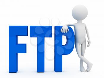 3d person near letters FTP over white background. computer generated