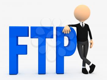 3d person near letters FTP over white background. computer generated