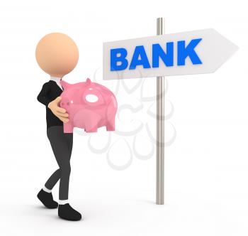 3d person with piggy bank on white background. computer generated image