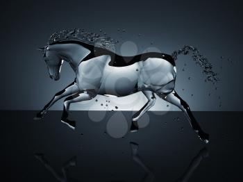 water running horse over black. computer generated