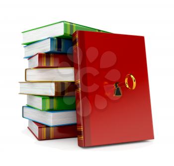 book with key in lock on white background. 3d render