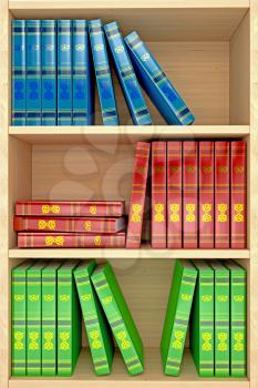 3d wooden shelves background with books. computer generated