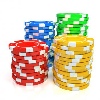 Simple Colored Casino chips on white background