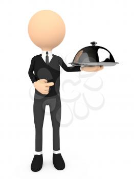 Chef with a cloche, on white background, 3d render