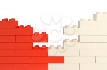 wall from color plastic blocks. 3d rendered image