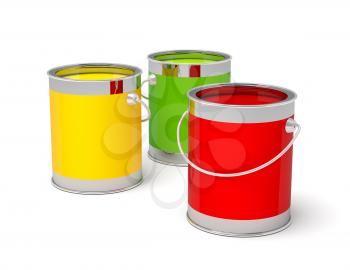 Colorful paint cans on white - rendered in 3d