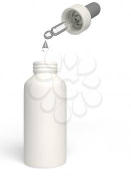 A bottle of nose drops on a white background