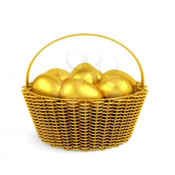 golden easter eggs in  basket isolated