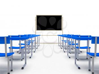 Audience with desks over white background. computer generated image