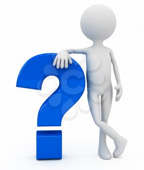 3d person near question sign over white background. computer generated