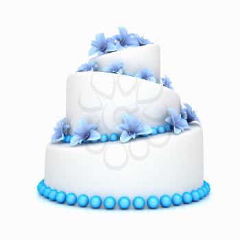 Weddind cake with flowers over white. Computer generated image