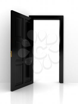 Black door over white background. computer generated image