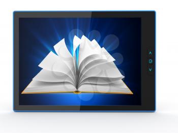 E-book reader. Books and tablet pc. computer generated
