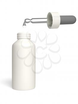 A bottle of nose drops on a white background