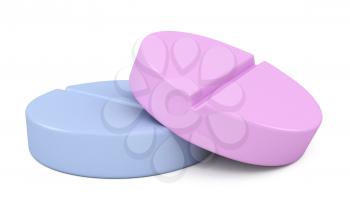two medical pills - tablets 3d illustration isolated on the white