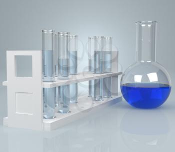 Test-tube with blue liquid . Computer generated