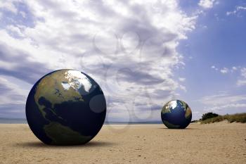 Royalty Free Clipart Image of Earth on a Beach