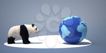 Royalty Free Clipart Image of a Panda Looking at the Earth