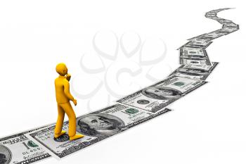 Royalty Free Clipart Image of a Man Following the Money
