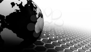Royalty Free Clipart Image of Earth and Hexagons